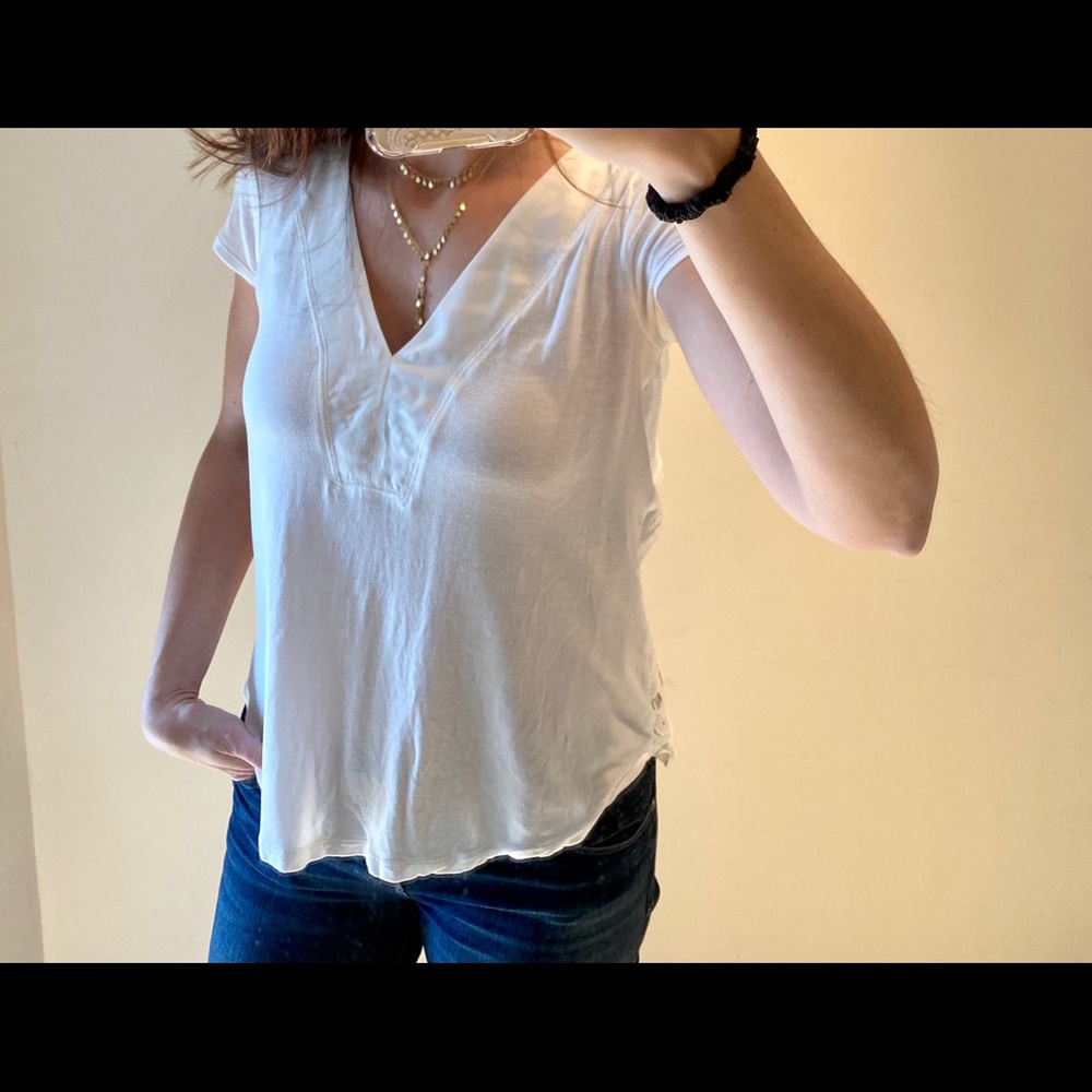 Deletta Anthropologie white top lace chiffon S